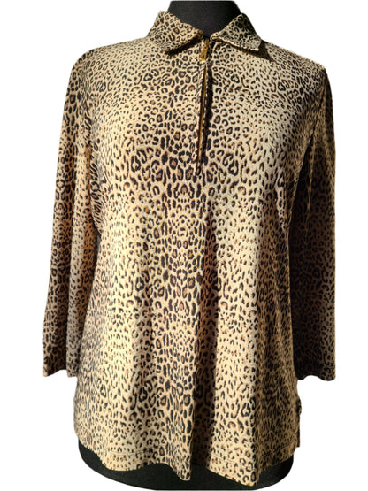 Monterey Club Brand Leopard Sparkle Print Moisture Wicking Sport Shirt | Size M