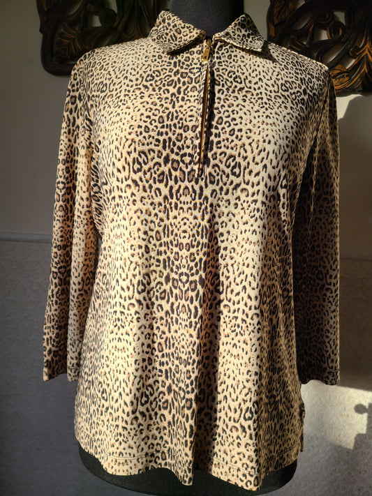 Monterey Club Leopard Sparkle Print Moisture Wicking Sport Shirt | Size M