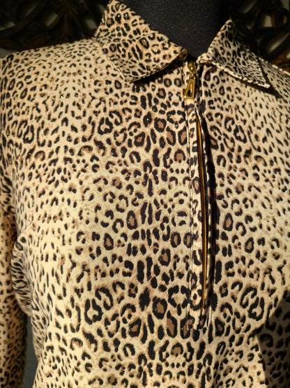 Monterey Club Brand Leopard Sparkle Print Moisture Wicking Sport Shirt | Size M
