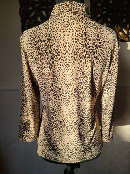 Monterey Club Brand Leopard Sparkle Print Moisture Wicking Sport Shirt | Size M