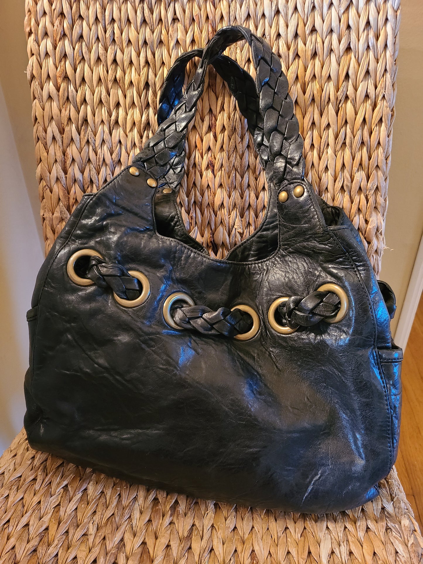 Vintage Kooba Black Leather Boho Shoulder Bag