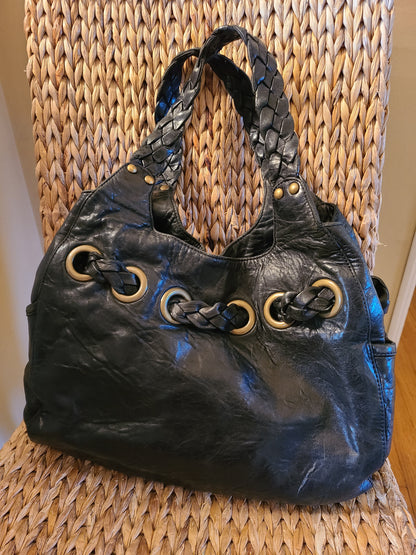 Vintage Kooba Black Leather Boho Shoulder Bag