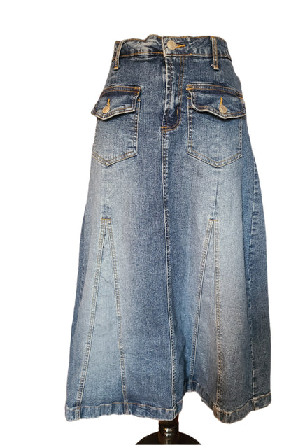 Vintage ACCESS 3998 A-Line Denim Midi Skirt  - Size 8