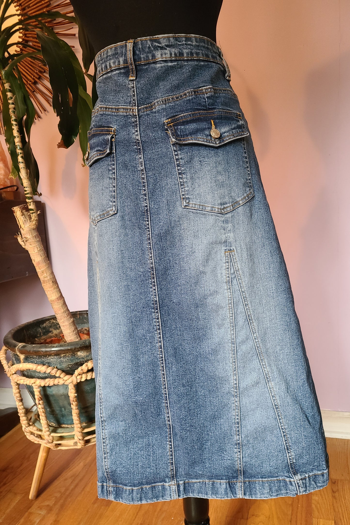 Vintage ACCESS 3998 A-Line Denim Midi Skirt  - Size 8
