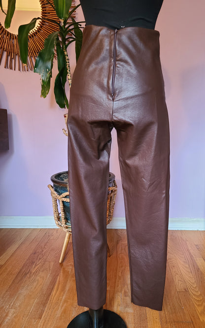 Windsor Faux Leather Brown Straight Leg Pants - Size M
