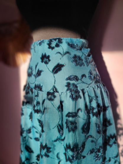 Vintage Chadwick's of Boston | Teal With Embellished Sheer Overlay Skirt | Size 8
