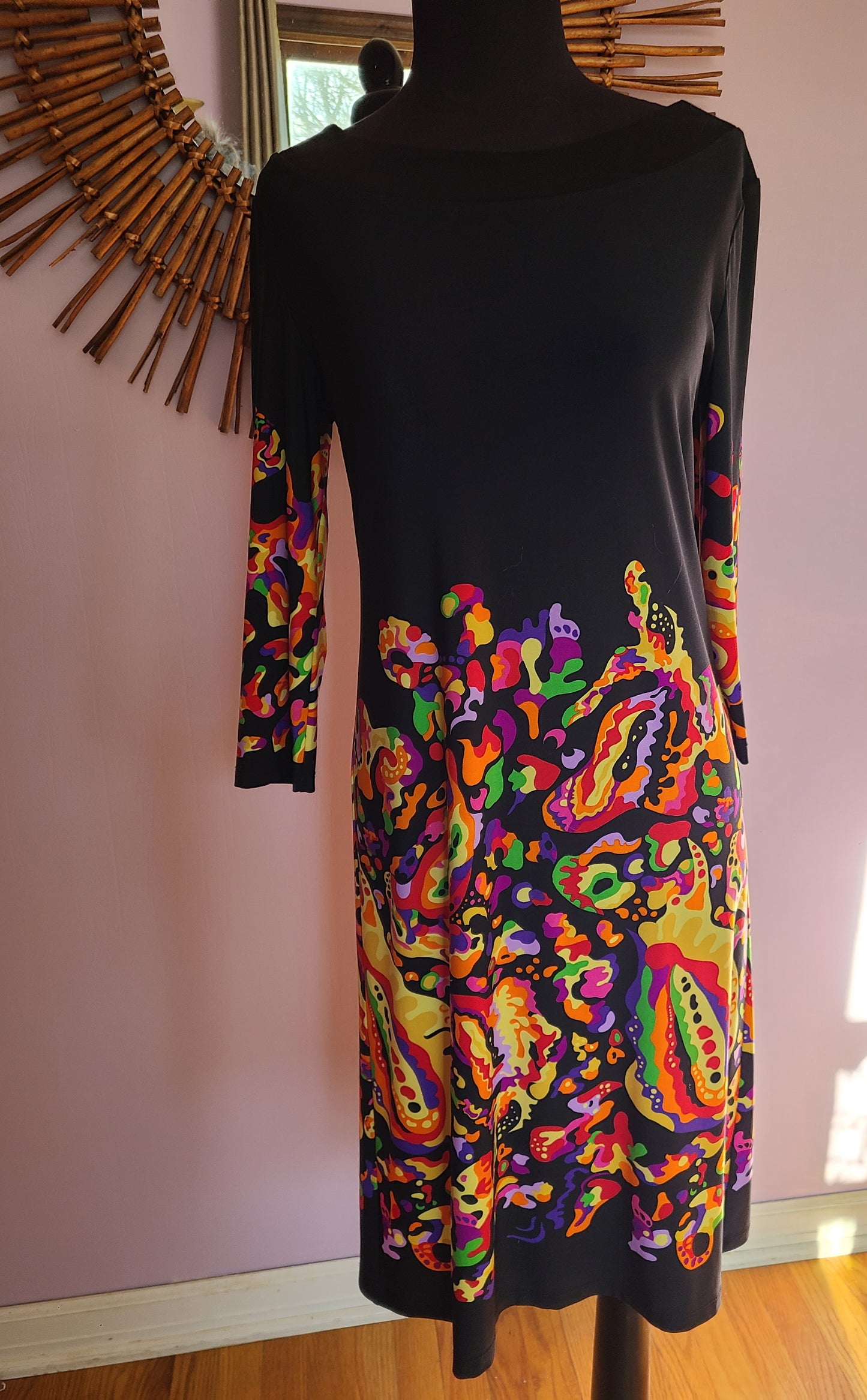 Vintage | Periwinkle Black & Psychedelic Print Dress | Size M