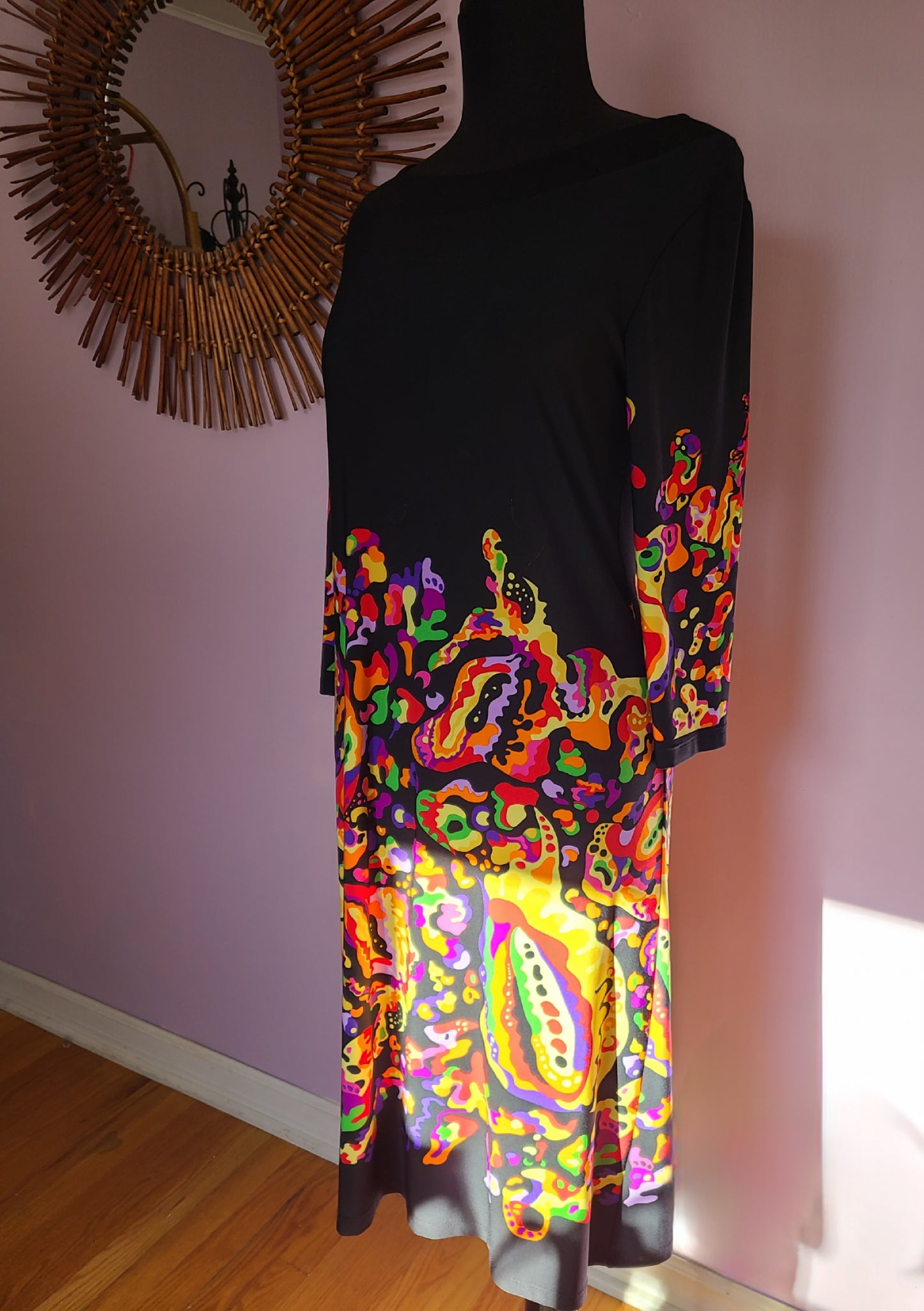 Vintage | Periwinkle Black & Psychedelic Print Dress | Size M