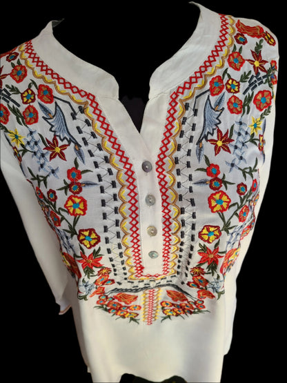 NWT 64 Sixty-Five Brand Embroidered Bohemian Tunic Style Top | Size XL