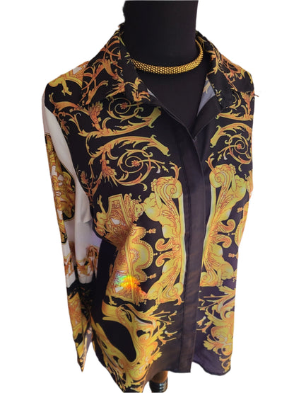 Lai Meng Five Cats Brand Print Blouse | Size L