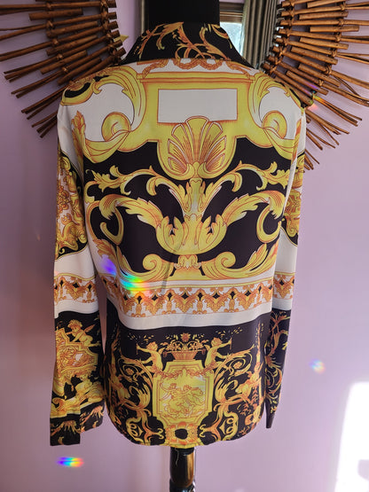 Lai Meng Five Cats Brand Print Blouse | Size L