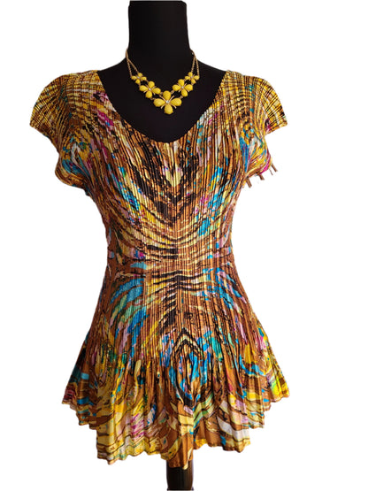 Multi-Colored Accordion Pleated Tunic Blouse | Size M/L