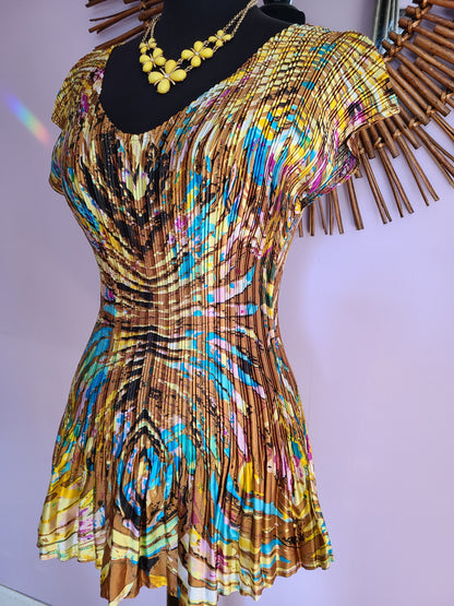 Multi-Colored Accordion Pleated Tunic Blouse | Size M/L