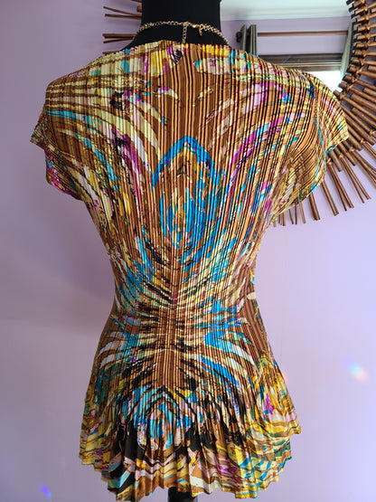 Multi-Colored Accordion Pleated Tunic Blouse | Size M/L