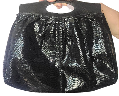 VINTAGE | Perlina Studio Embossed Black Leather Handbag