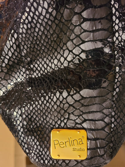 VINTAGE | Perlina Studio Embossed Black Leather Handbag