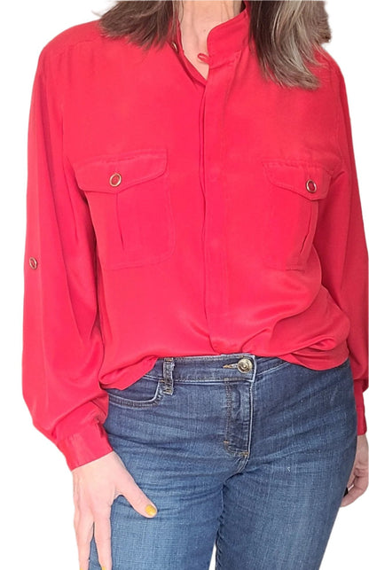 VINTAGE | SK & COMPANY Brand Red Tab Collar Blouse | Size 14
