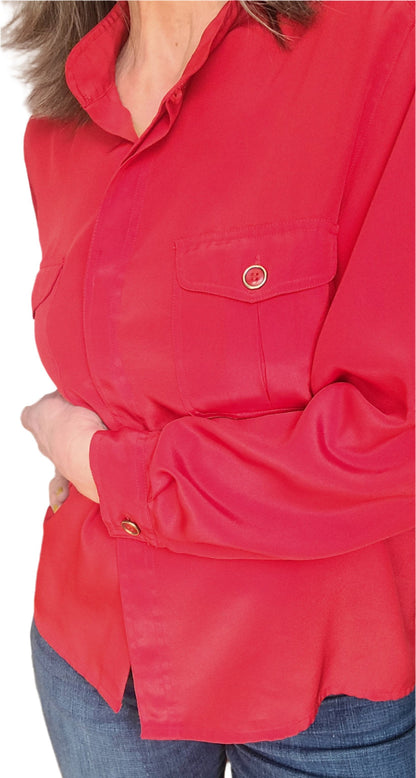 VINTAGE | SK & COMPANY Brand Red Tab Collar Blouse | Size 14