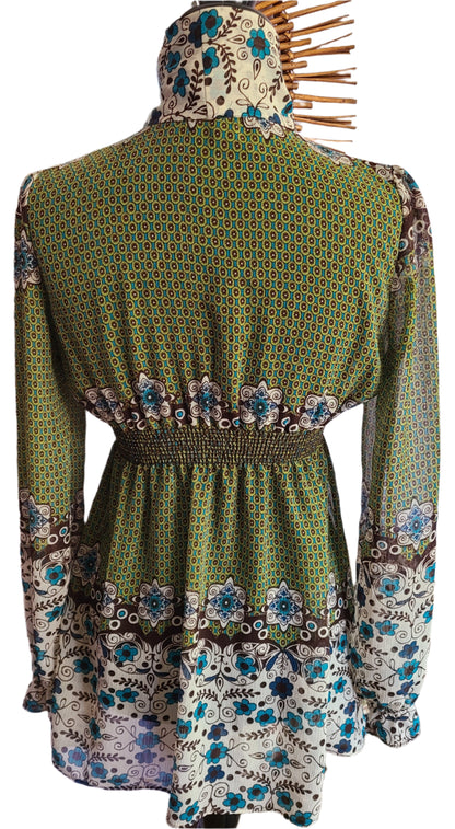 Y2K | MYSTIC Sheer Flounced Blouse | Size S