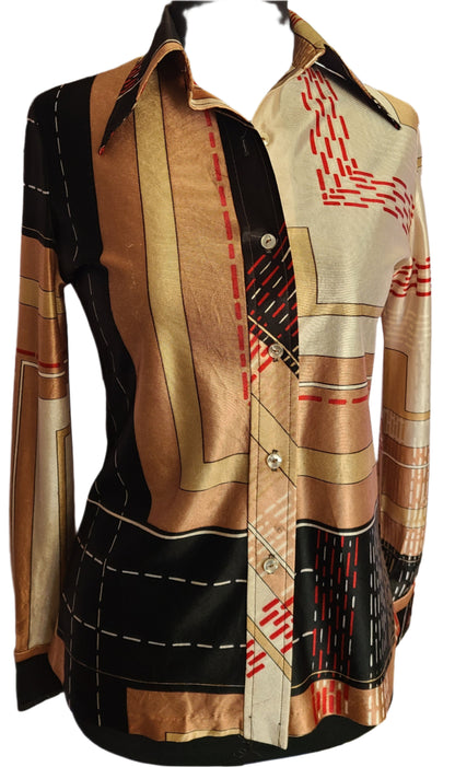 VINTAGE | Shirt Accent Brand 1970'S Disco Blouse | Size S