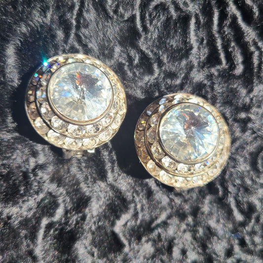 Vintage Mister Bijoux Brand Crystal Rhinestone Clip Earrings