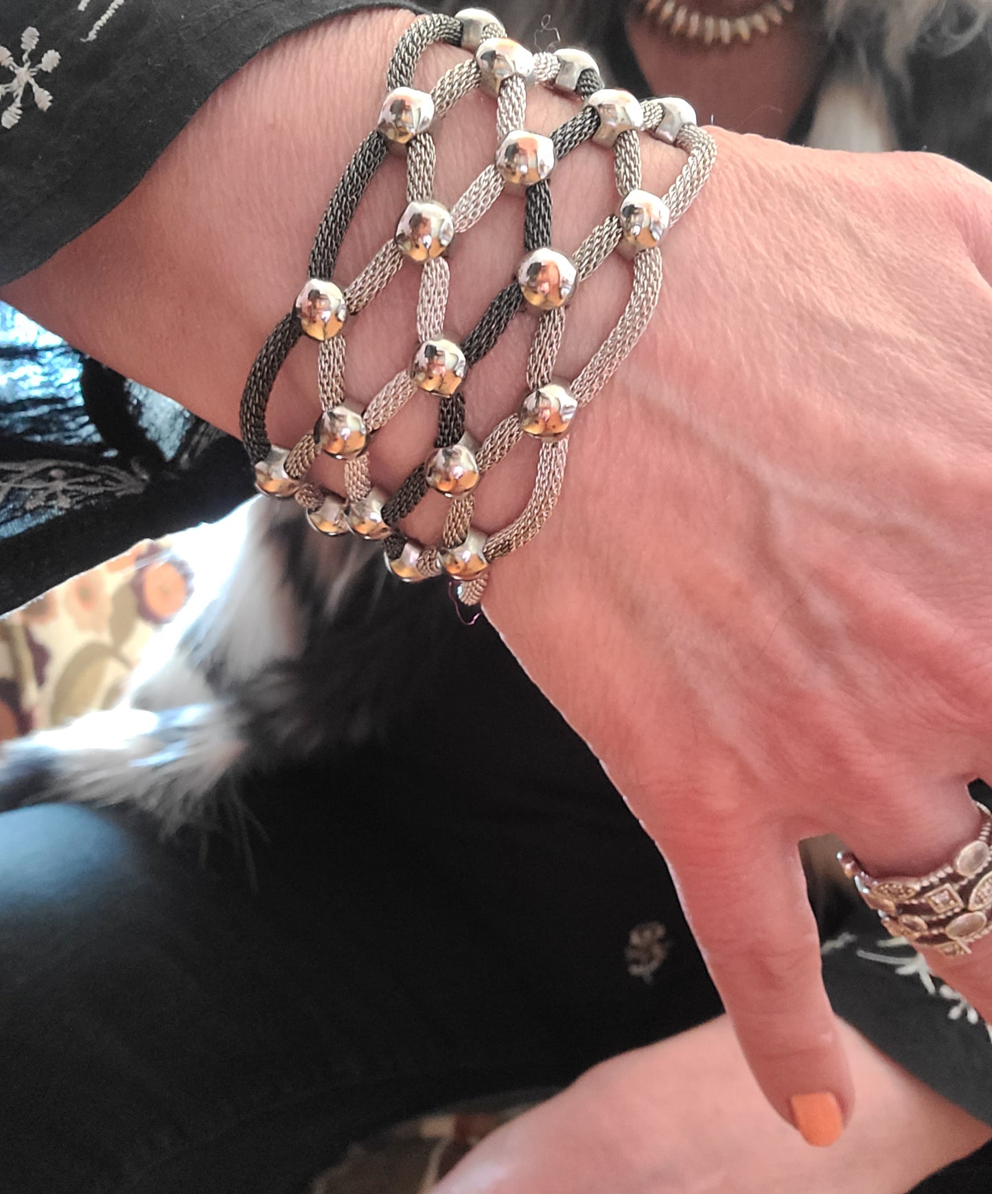 Mesh and Metal Bead Bracelet