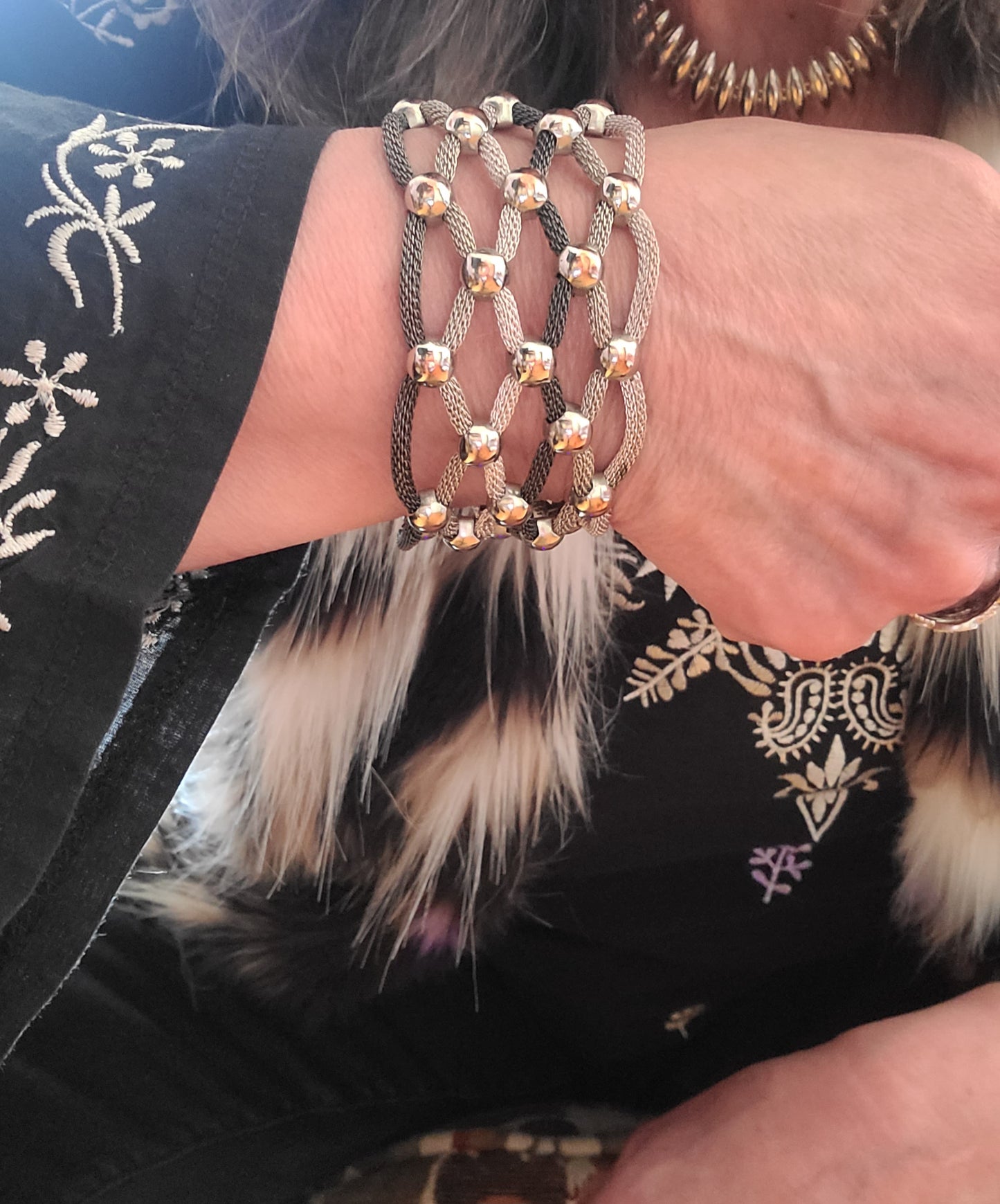 Mesh and Metal Bead Bracelet
