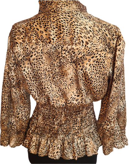 Y2K| CHEETAH Print Front Bow Blouse | Size Large