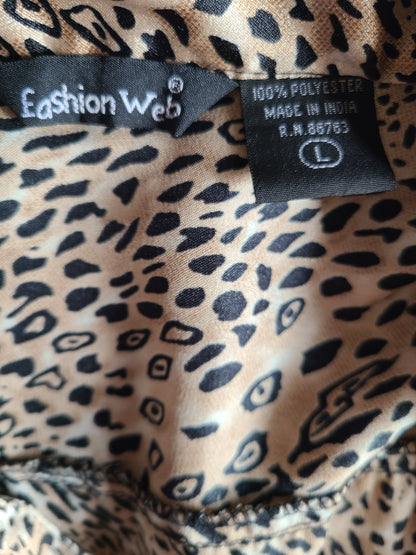 Y2K| CHEETAH Print Front Bow Blouse | Size Large