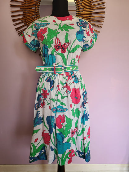VINTAGE | Serbin Butterfly Print Sundress | Size 6 Petite