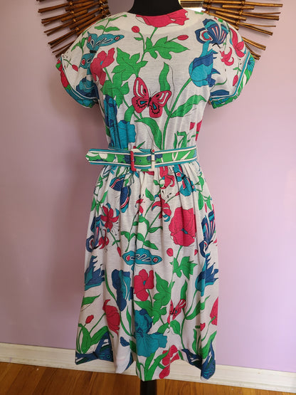VINTAGE | Serbin Butterfly Print Sundress | Size 6 Petite