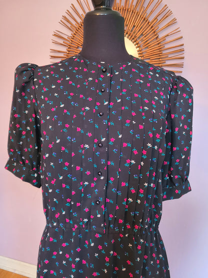 VINTAGE | Sheer Navy Print Midi Dress | Size 13-14