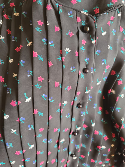 VINTAGE | Sheer Navy Print Midi Dress | Size 13-14