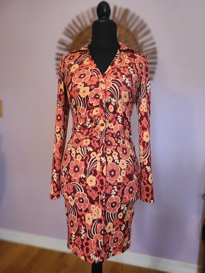 Flower Power Print BodyCon Dress | Size XS