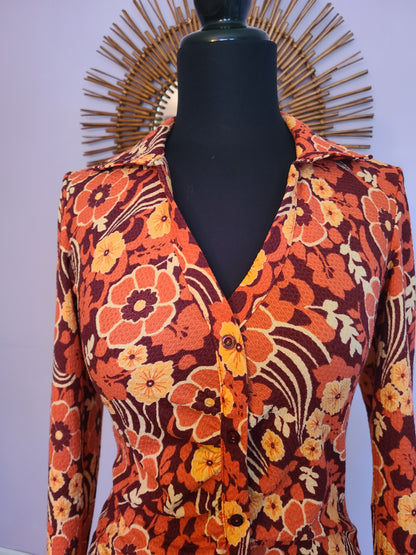 Flower Power Print BodyCon Dress | Size XS