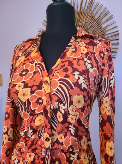 Flower Power Print BodyCon Dress | Size XS