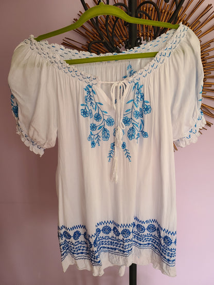 Peasant On or Off Shoulder Blouse | Size Large