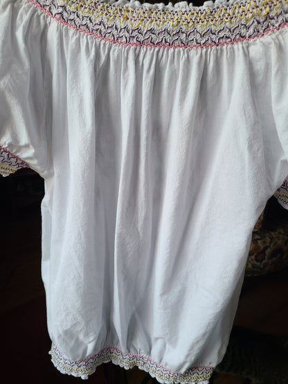 Bohemian Embroidered Peasant Blouse | Size L