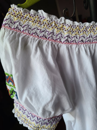 Bohemian Embroidered Peasant Blouse | Size L