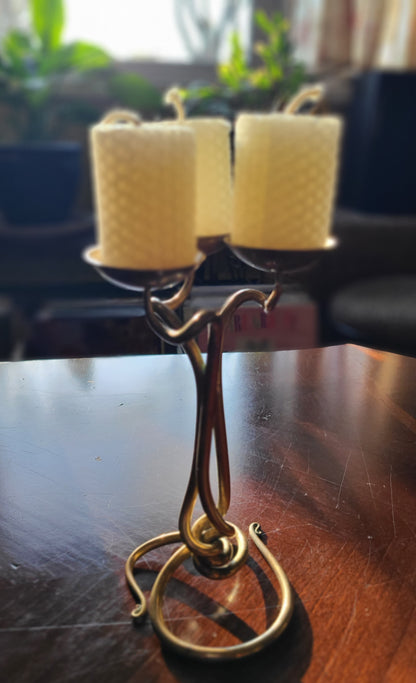 VINTAGE Joe Spoon Metalsmith Brass Three Arm Votive Holder