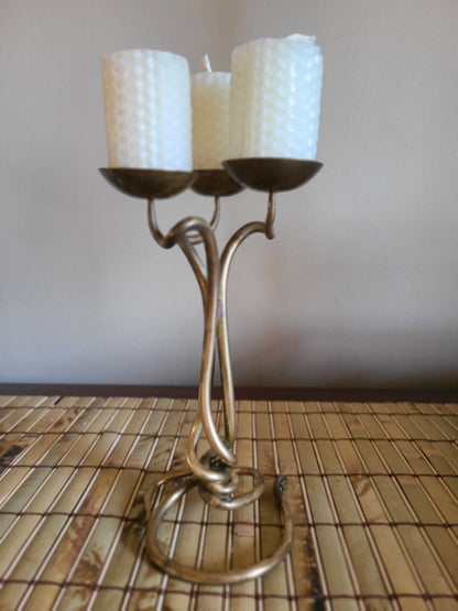 VINTAGE Joe Spoon Metalsmith Brass Three Arm Votive Holder