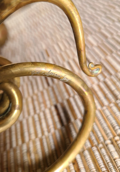 VINTAGE Joe Spoon Metalsmith Brass Three Arm Votive Holder