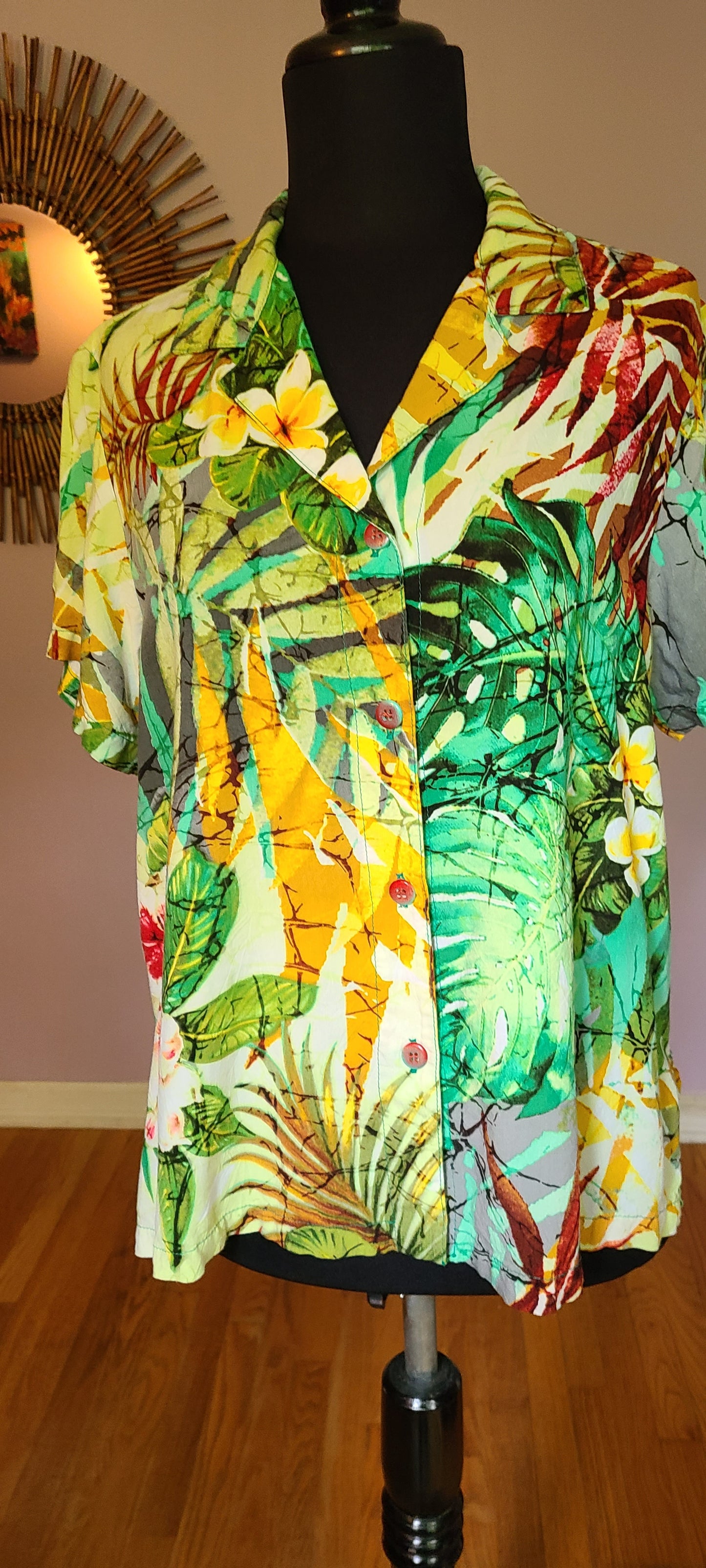 VINTAGE  | Jam's World Rayon Tropical Print Blouse | Size Large