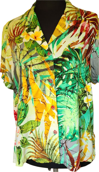 VINTAGE  | Jam's World Rayon Tropical Print Blouse | Size Large