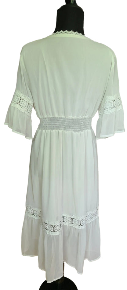 VINTAGE White Polyester Lace Insert Dress | Size Small