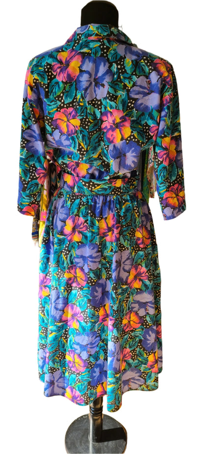 VINTAGE Floral Pattern Cotton Shirt Dress Size 11/12 (Medium)