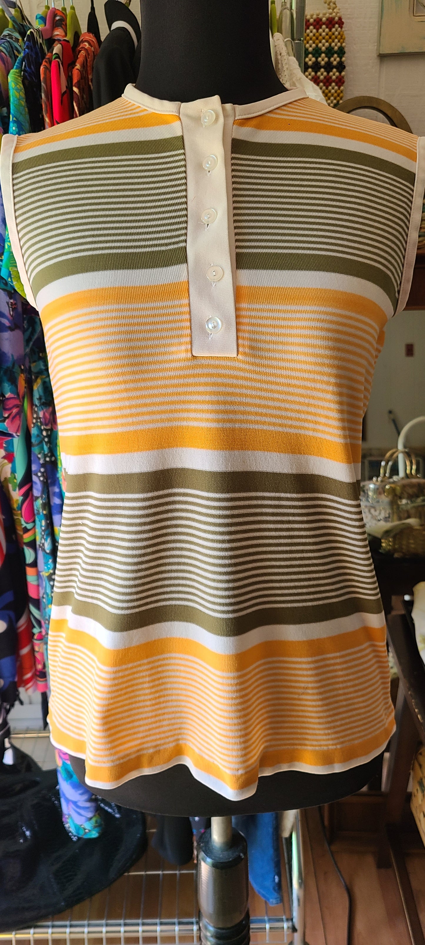 VINTAGE 60's Striped Sleeveless Shirt | Size Small