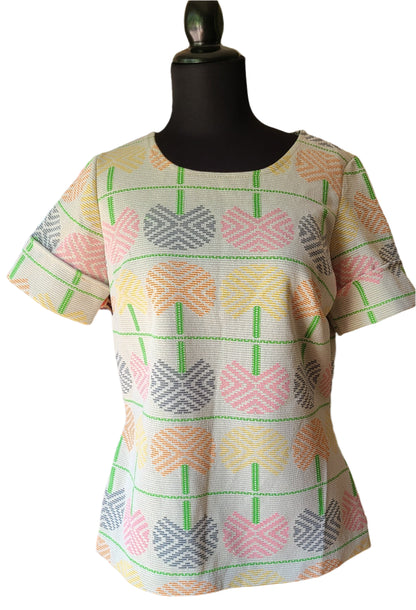 VINTAGE 70's Textured Fabric Spring Print | Size S-M
