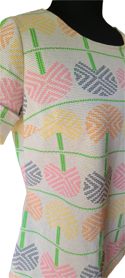 VINTAGE 70's Textured Fabric Spring Print | Size S-M