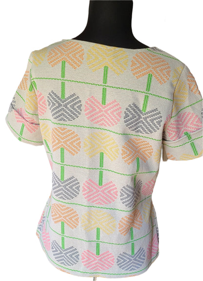 VINTAGE 70's Textured Fabric Spring Print | Size S-M